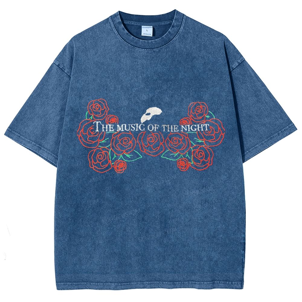 Embroidery Style Red Floral Mask Gothic Vintage Washed T-shirt