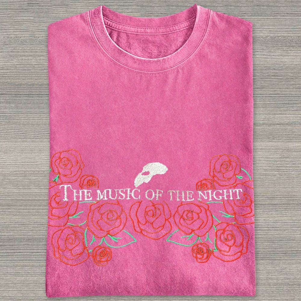 Embroidery Style Red Floral Mask Gothic Vintage Washed T-shirt