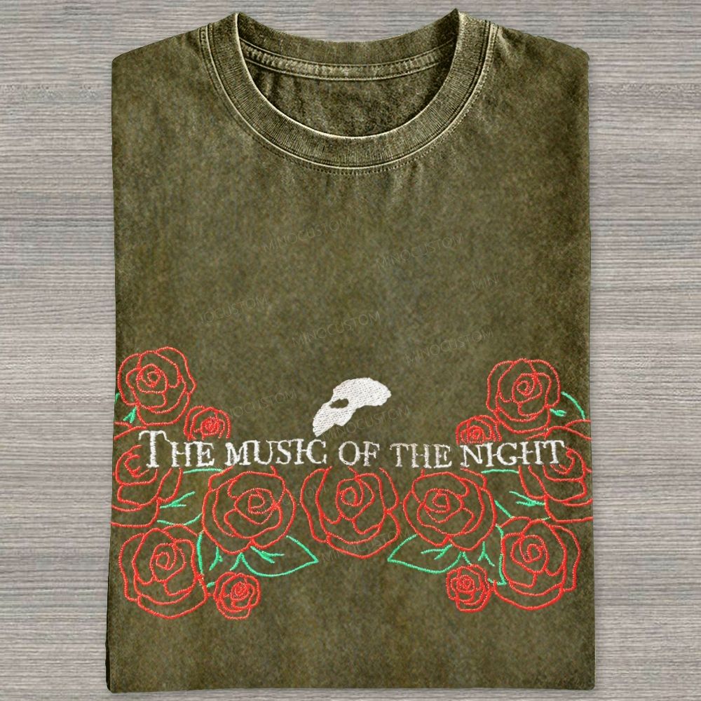 Embroidery Style Red Floral Mask Gothic Vintage Washed T-shirt