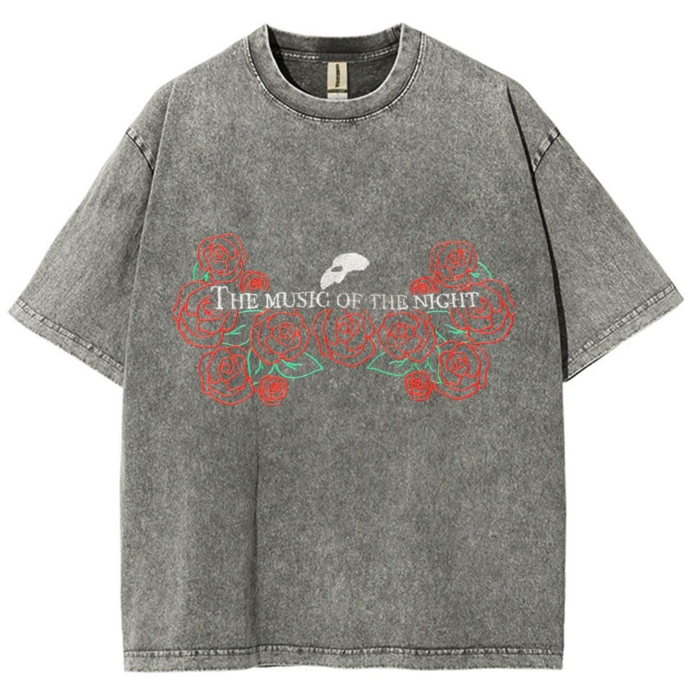 Embroidery Style Red Floral Mask Gothic Vintage Washed T-shirt