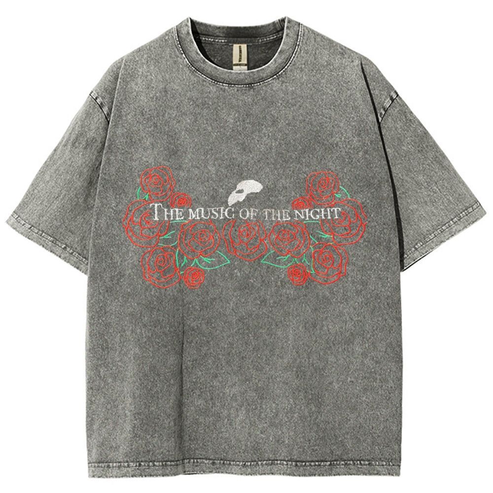 Embroidery Style Red Floral Mask Gothic Vintage Washed T-shirt