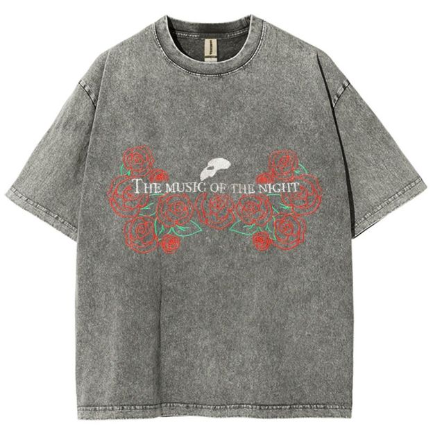 Embroidery Style Red Floral Mask Gothic Vintage Washed T-shirt