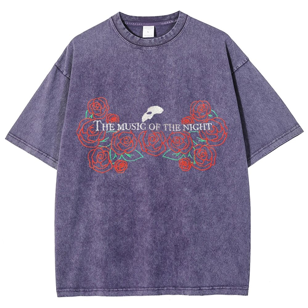 Embroidery Style Red Floral Mask Gothic Vintage Washed T-shirt