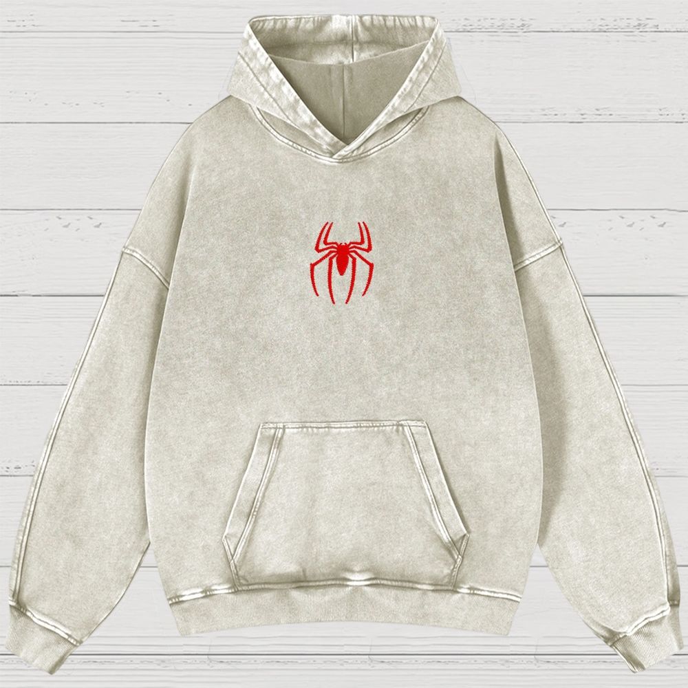 Embroidery Spider Logo Vintage Washed Hoodies 