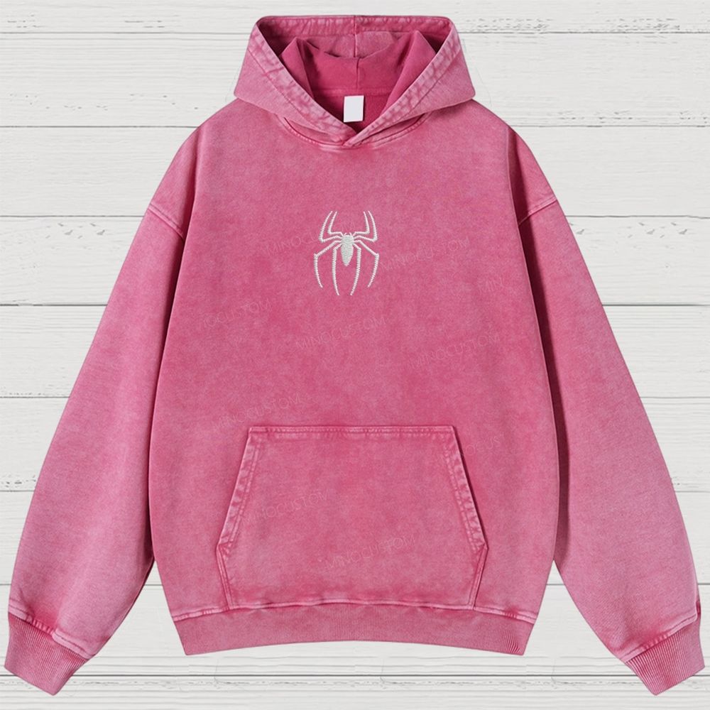 Embroidery Spider Logo Vintage Washed Hoodies 