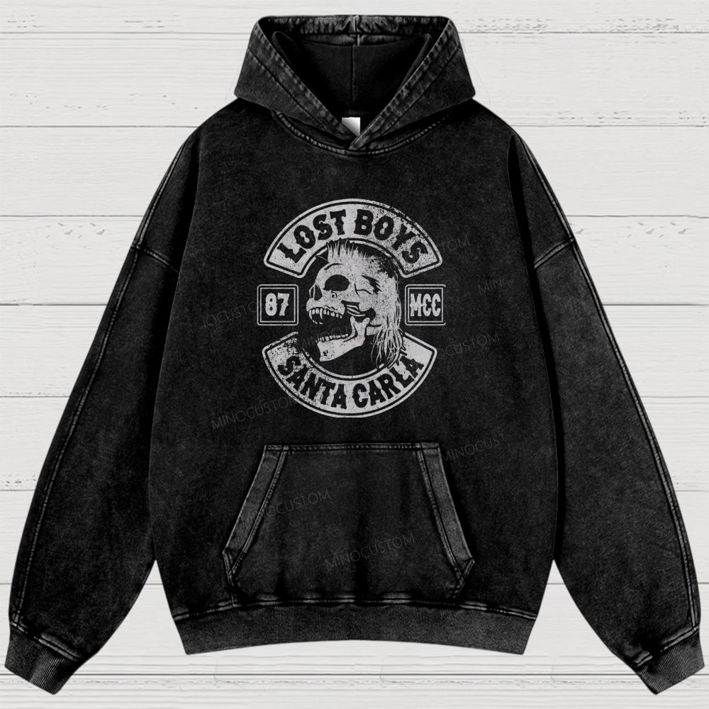Vampire Skull Biker Emblem Washed Hoodies 
