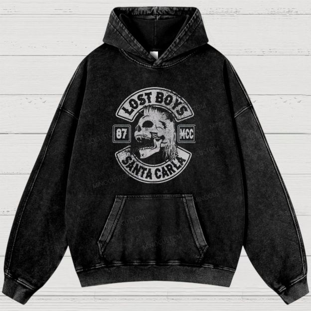 Vampire Skull Biker Emblem Washed Hoodies 