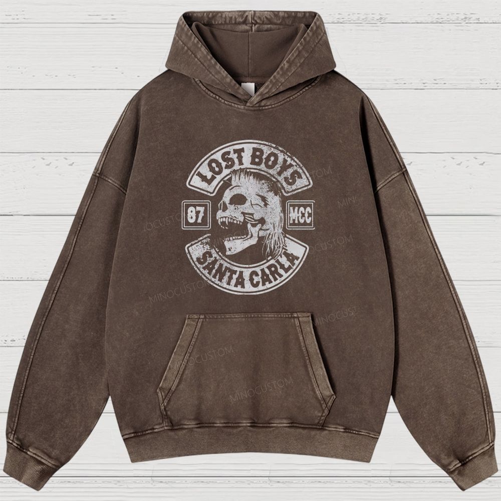 Vampire Skull Biker Emblem Washed Hoodies 