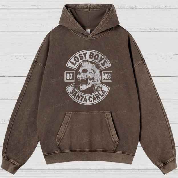 Vampire Skull Biker Emblem Washed Hoodies 