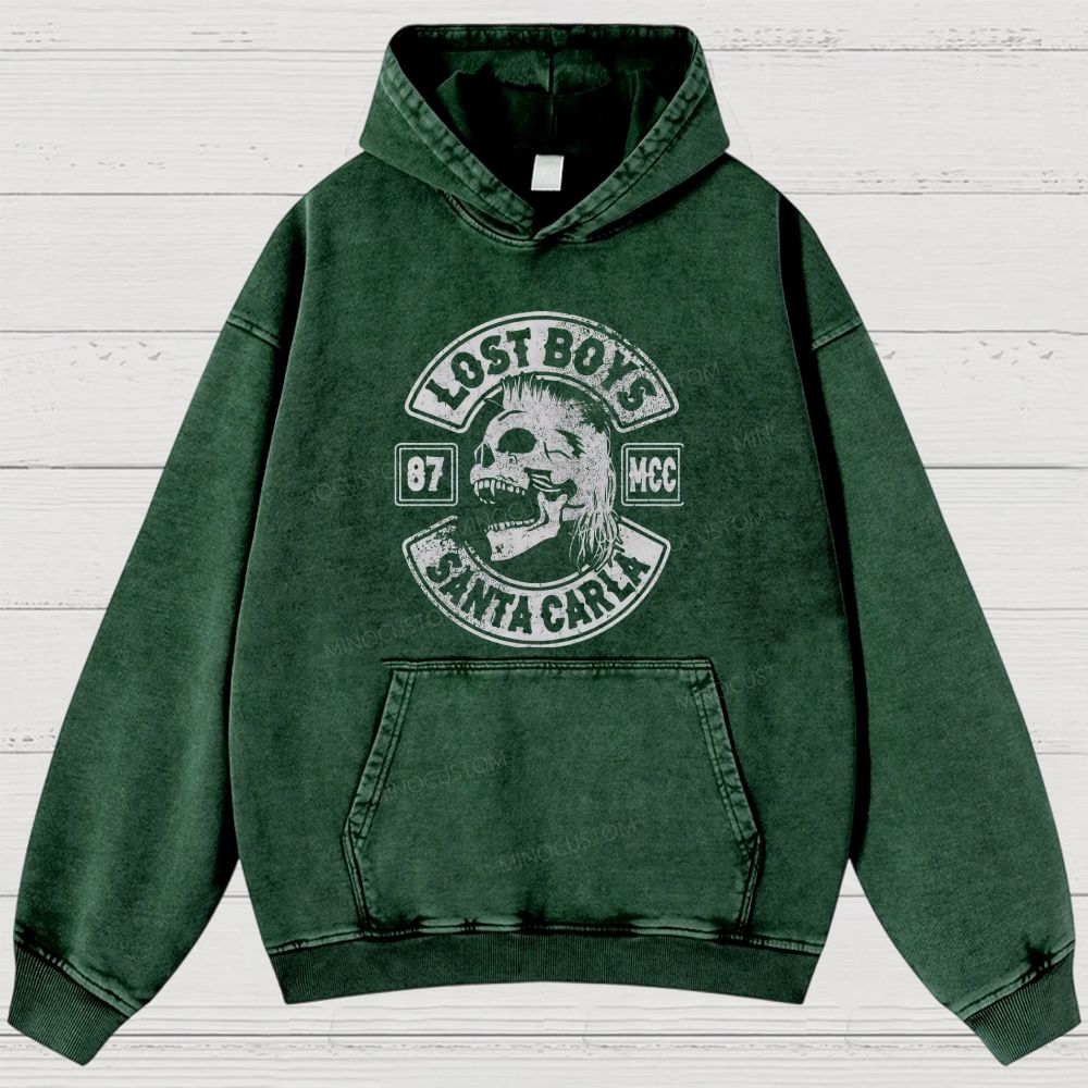 Vampire Skull Biker Emblem Washed Hoodies 