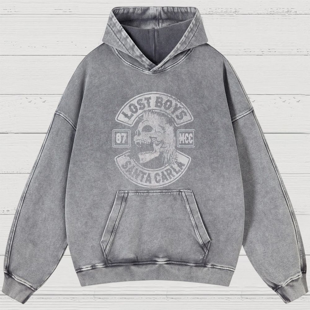 Vampire Skull Biker Emblem Washed Hoodies 