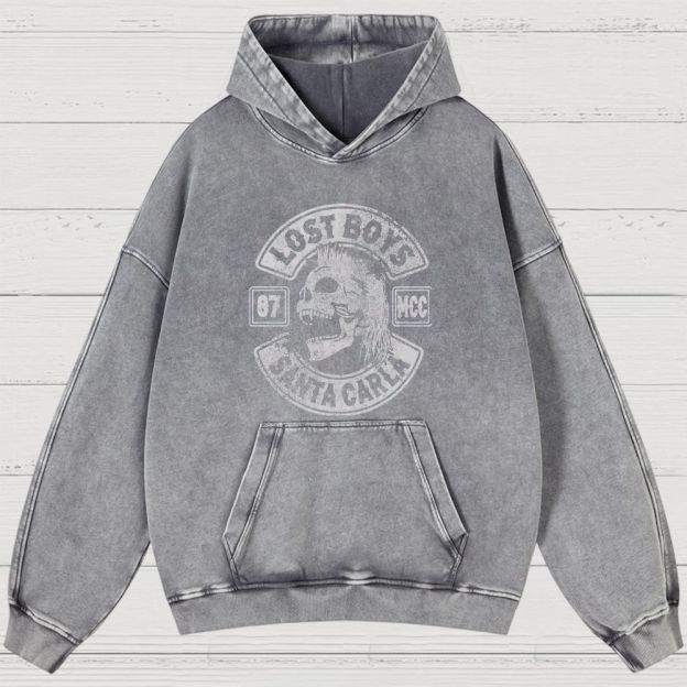 Vampire Skull Biker Emblem Washed Hoodies 