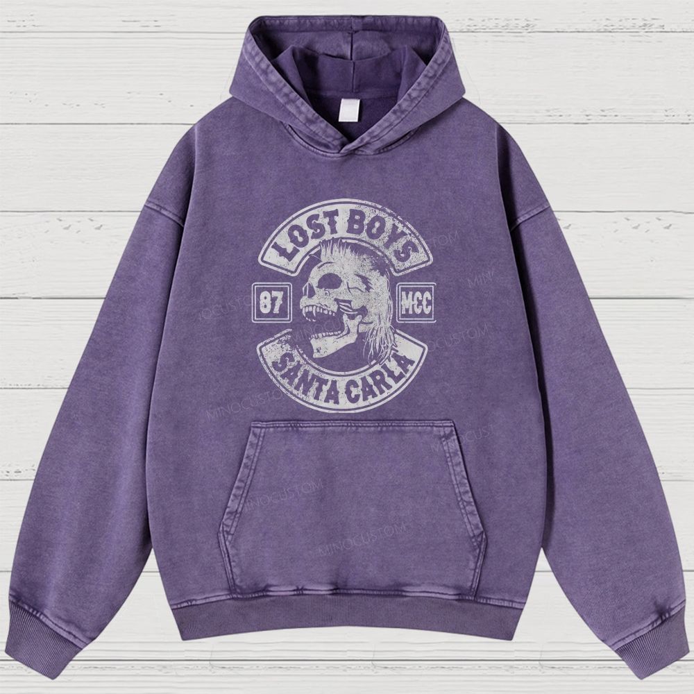 Vampire Skull Biker Emblem Washed Hoodies 