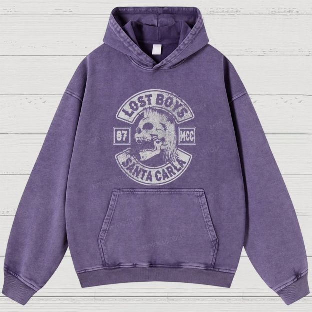 Vampire Skull Biker Emblem Washed Hoodies 