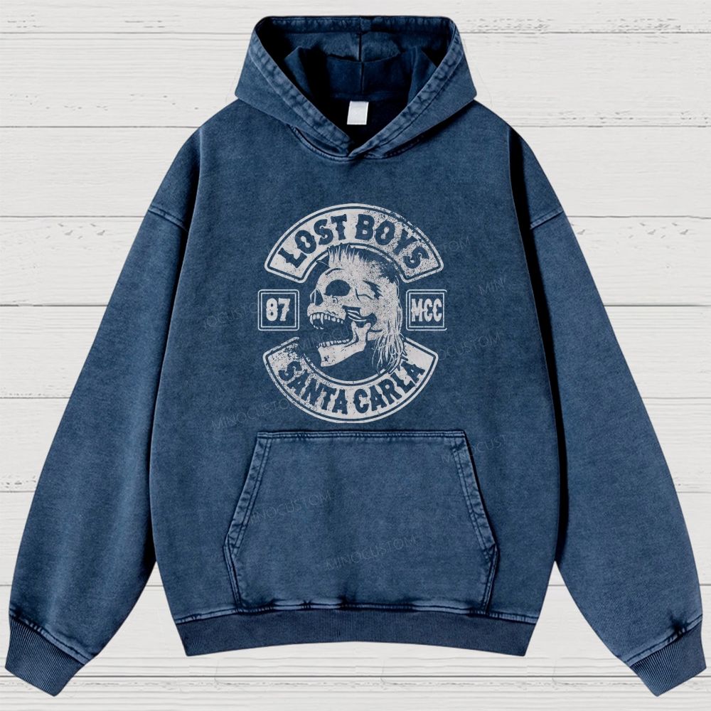 Vampire Skull Biker Emblem Washed Hoodies 