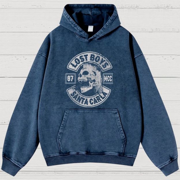 Vampire Skull Biker Emblem Washed Hoodies 