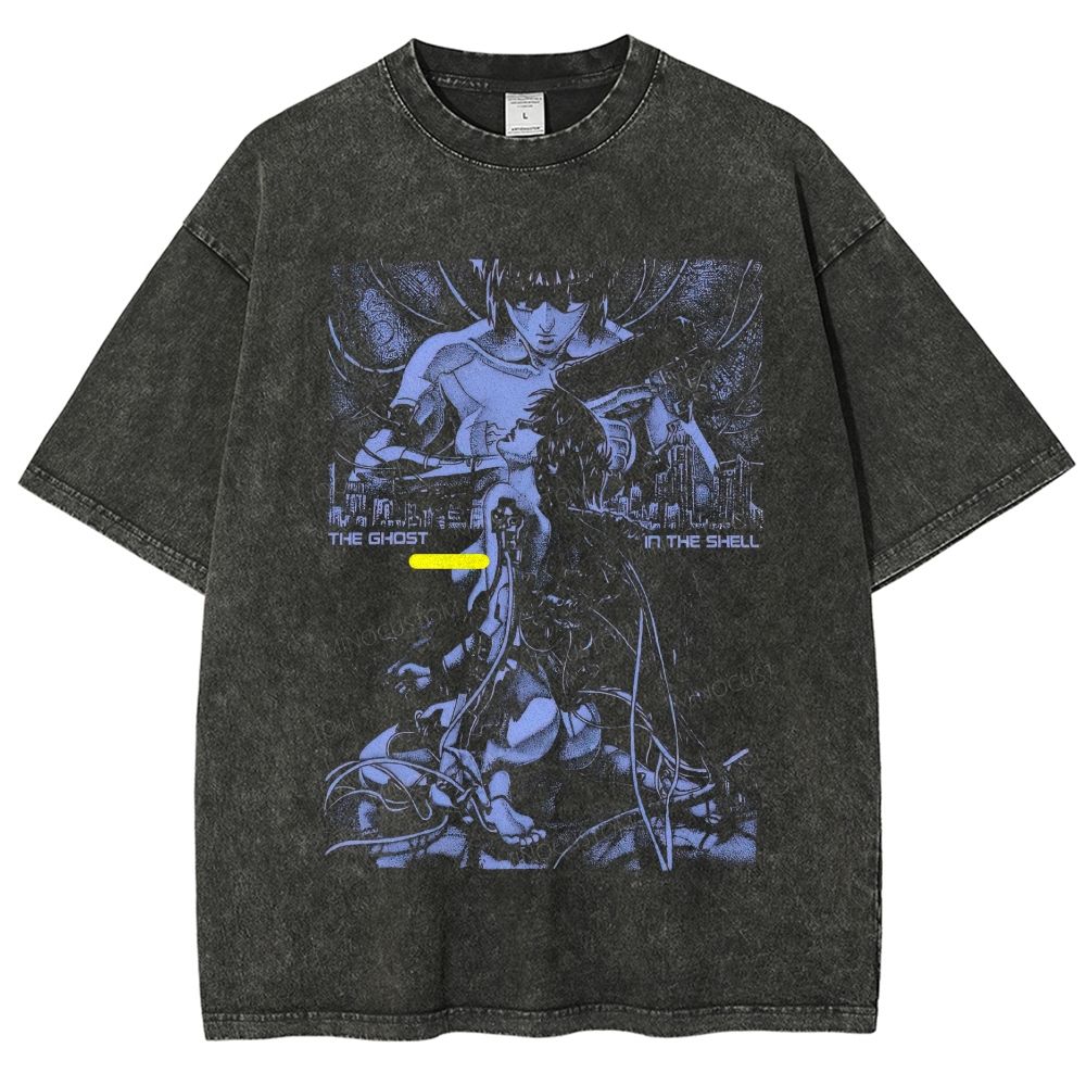 Vintage Cyberpunk Sci‑Fi Inspired Graphic Washed T-Shirt