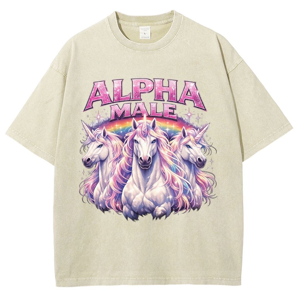 Alpha Male Rainbow Glitter Style Washed T-Shirt