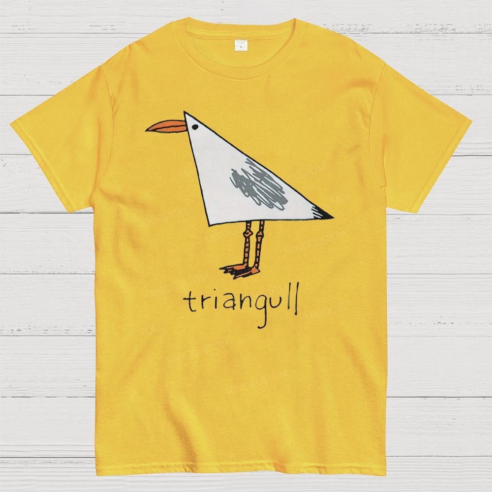 Geometric Seagull Doodle Hand‑Drawn Cotton T-Shirt