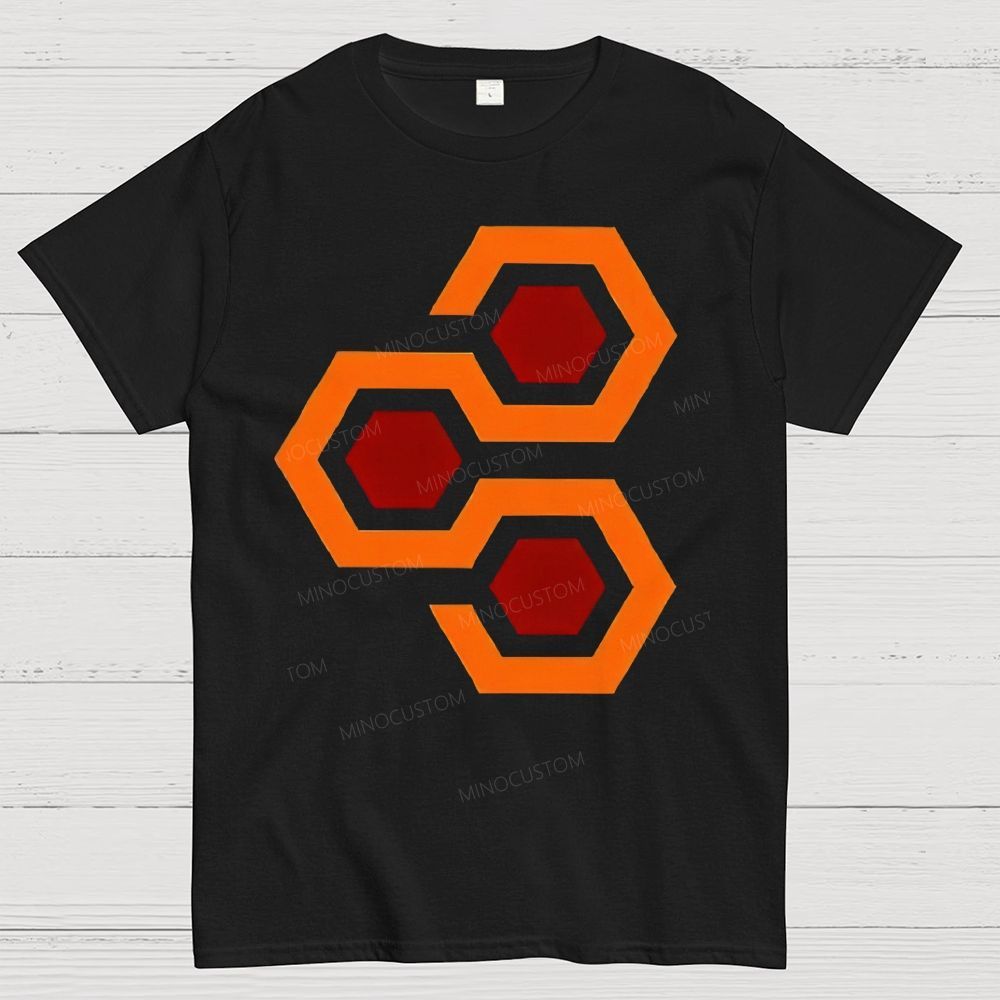 Hexagonal Maze Symbol Retro Horror Visual Motif Cotton T-Shirt