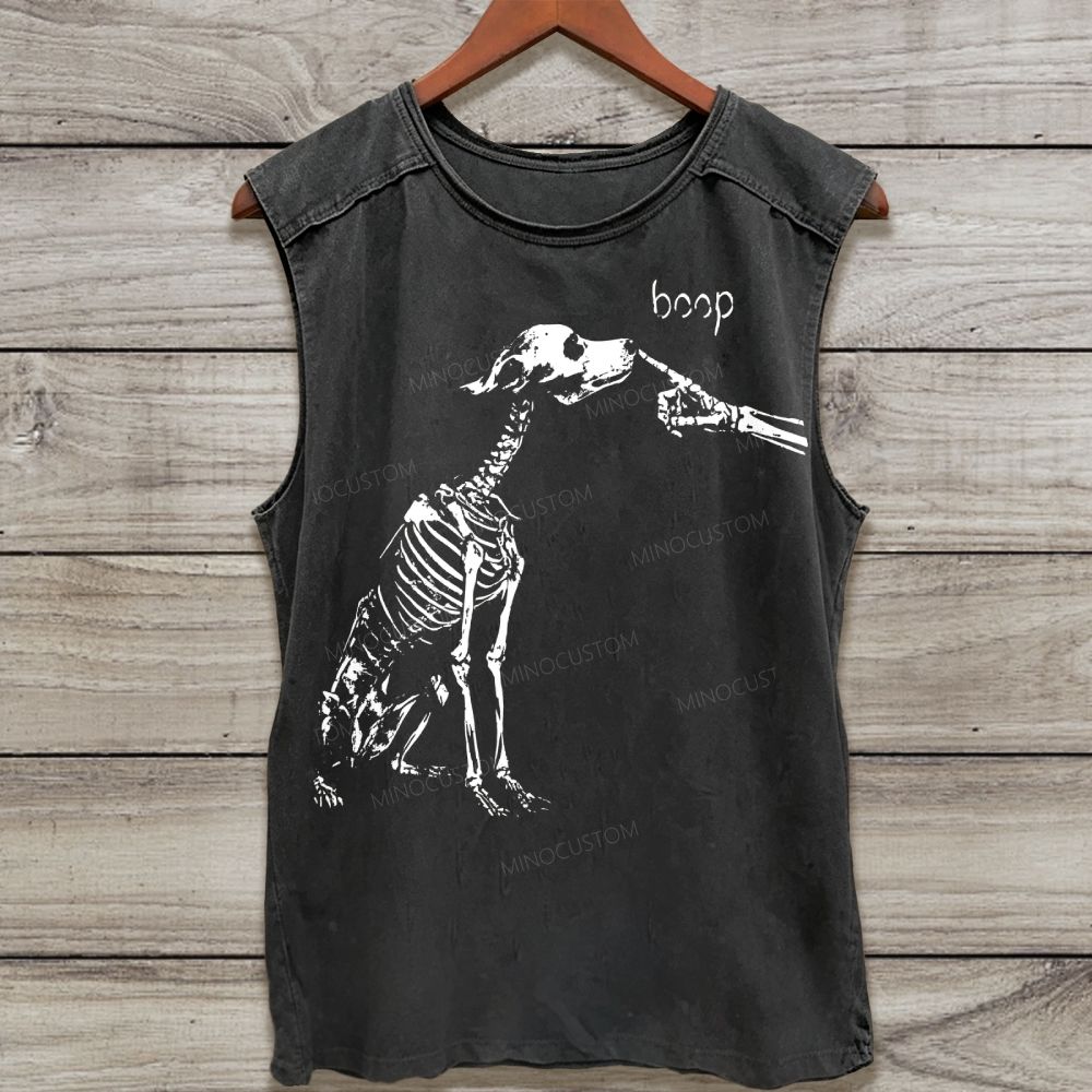 Vintage Skeleton Dog Boop Graphic Washed Tank Top