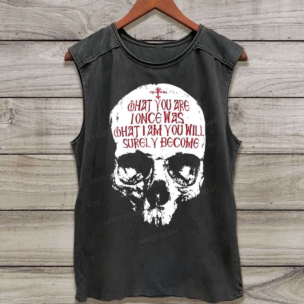 Vintage Memento Mori Skull Graphic Washed Tank Top