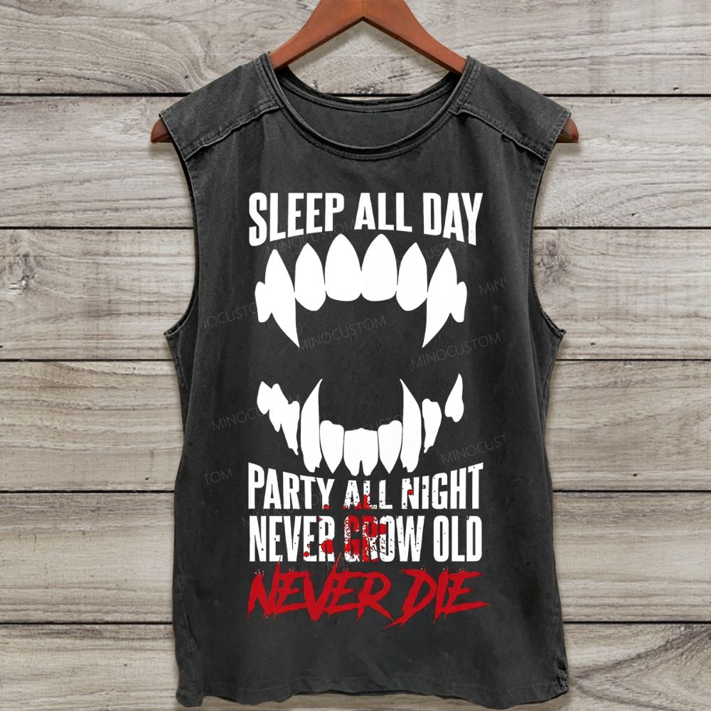 Vampire Fangs Vintage Washed Cut‑Off  Washed Tank Top