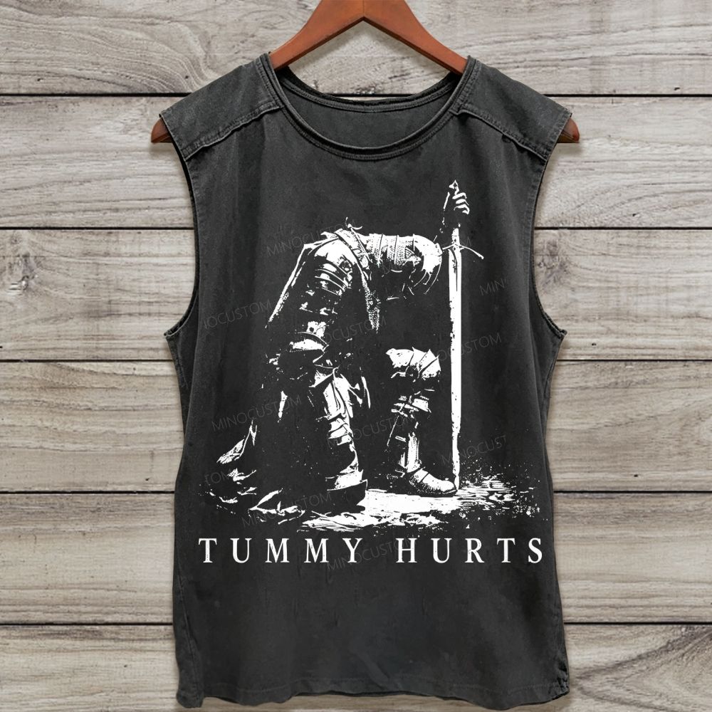 Vintage Kneeling Medieval Knight Meme Graphic Washed Tank Top