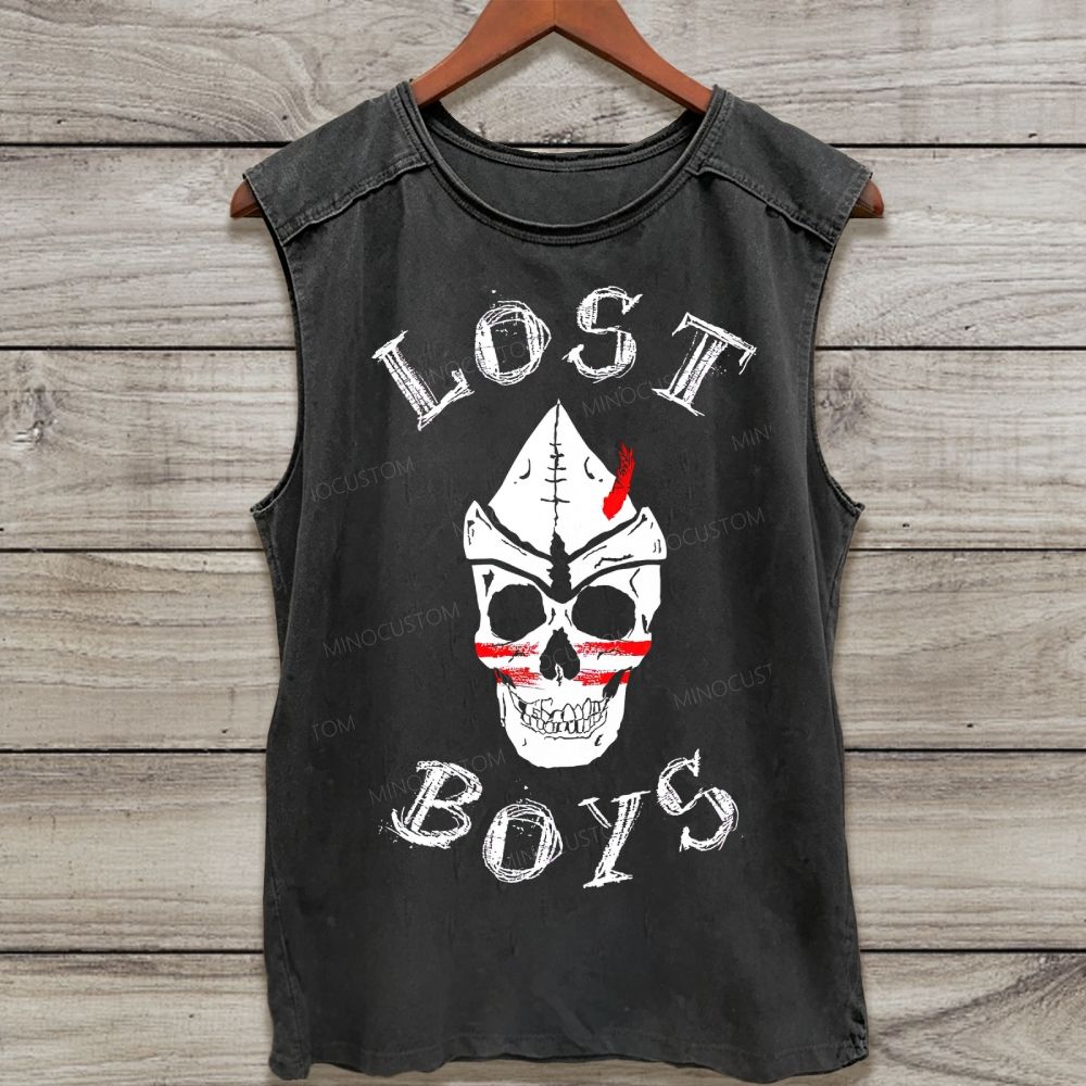 Vintage Grunge Warrior Skull Graphic Washed Tank Top