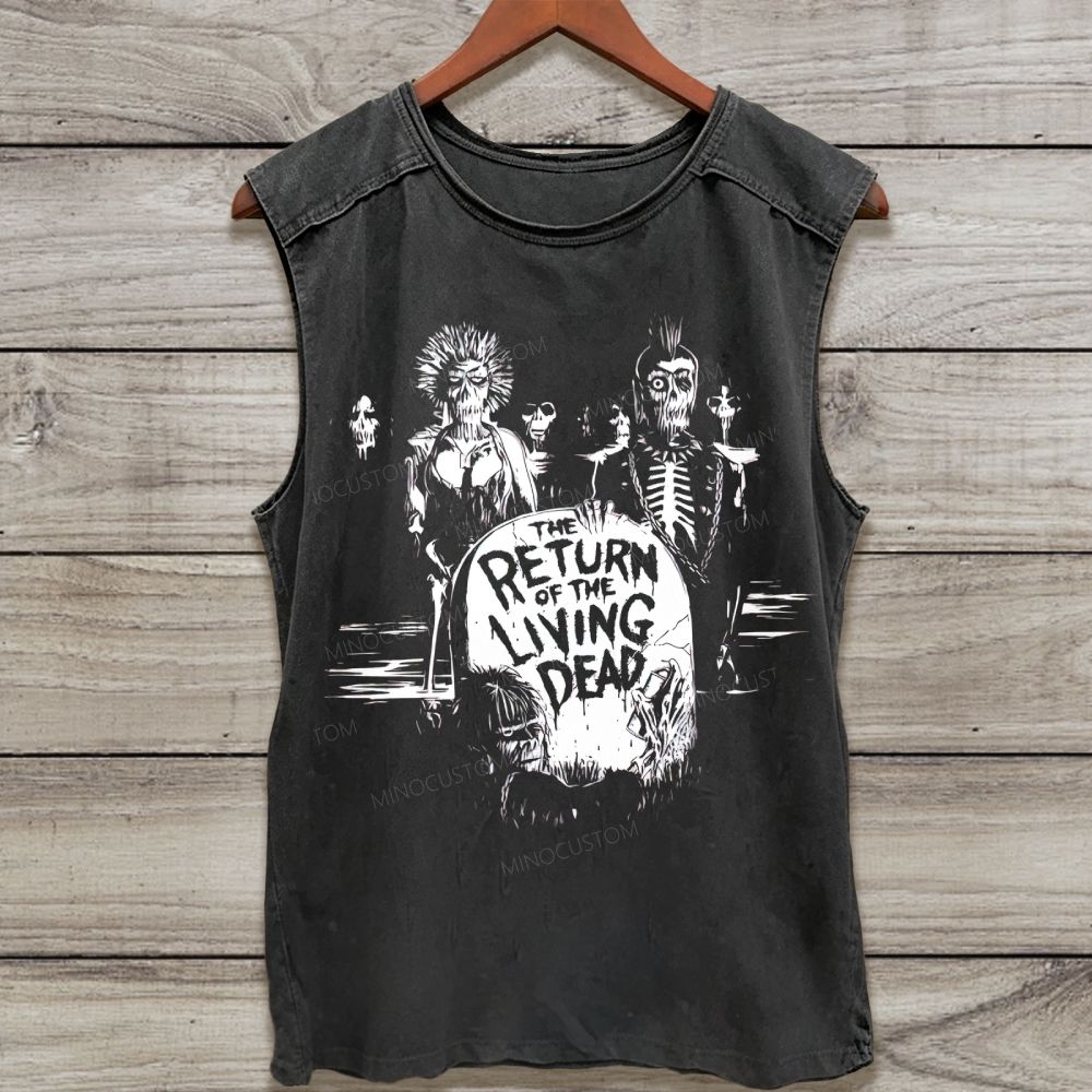 Vintage Punk Zombie Skeleton Graveyard Graphic Washed Tank Top