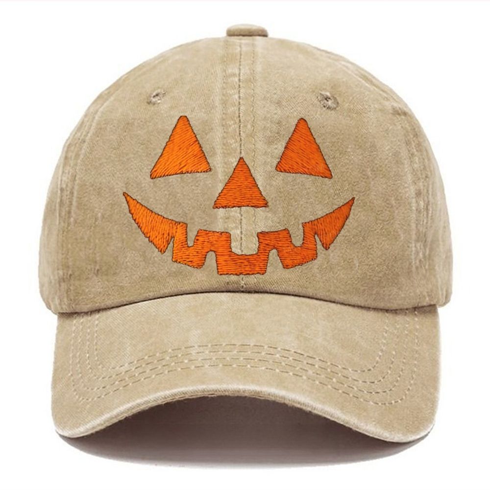 Classic Jack‑o‑Lantern Embroidery Halloween Unisex Vintage Casual Washed Cap