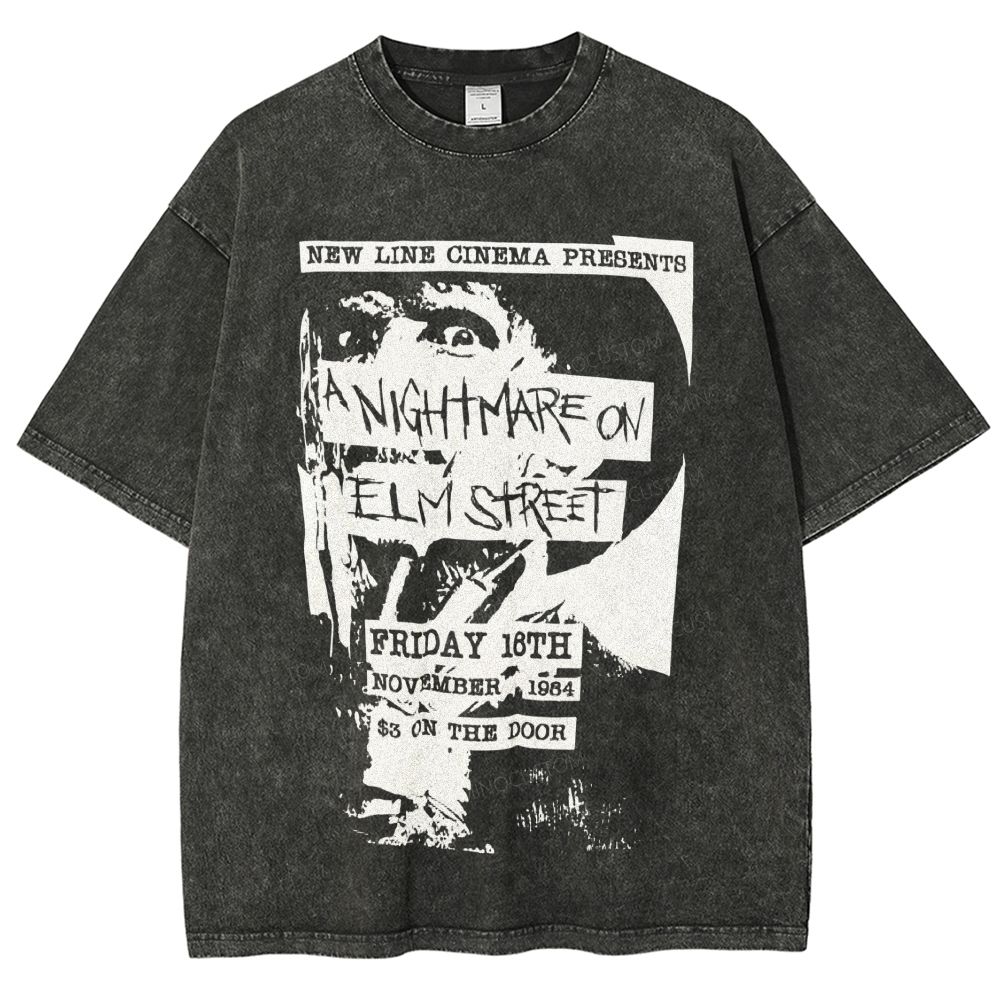 Distressed Retro Horror Flyer Grainy Washed T-Shirt
