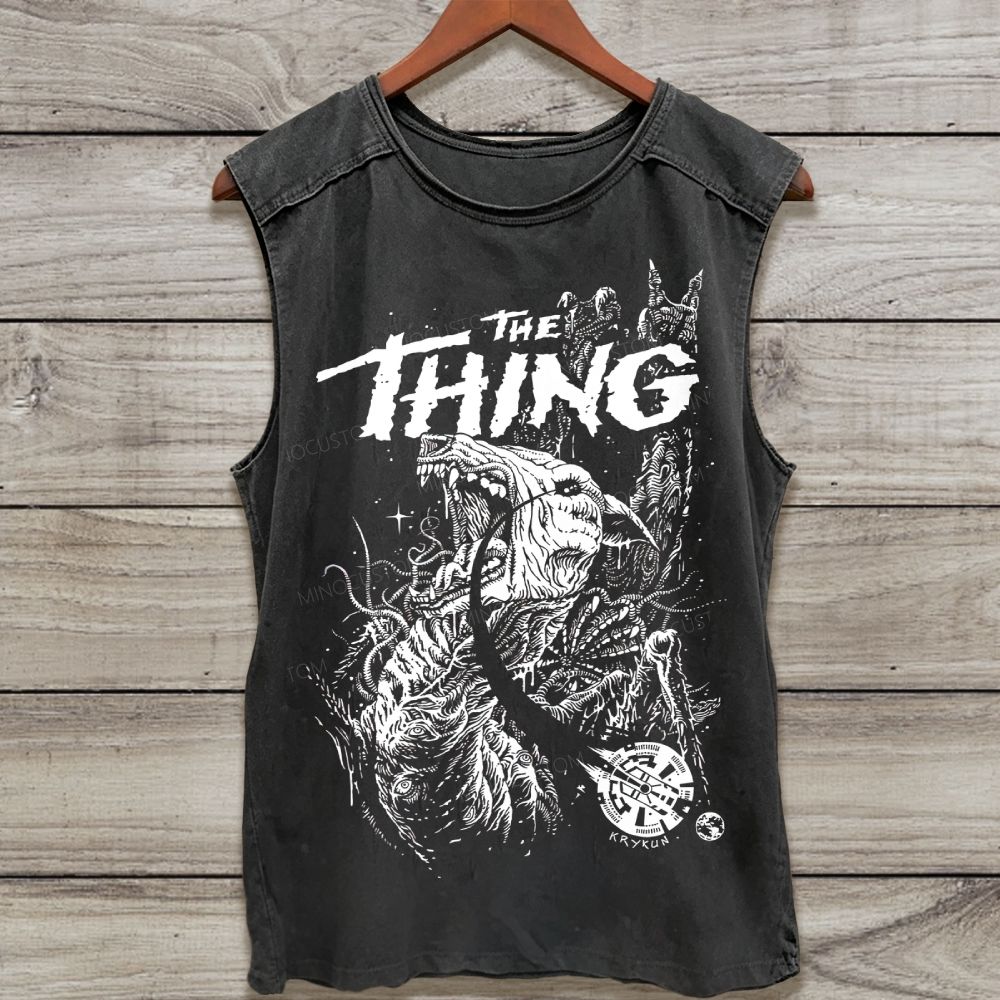 Vintage Horror Creature Graphic Washed Tank Top