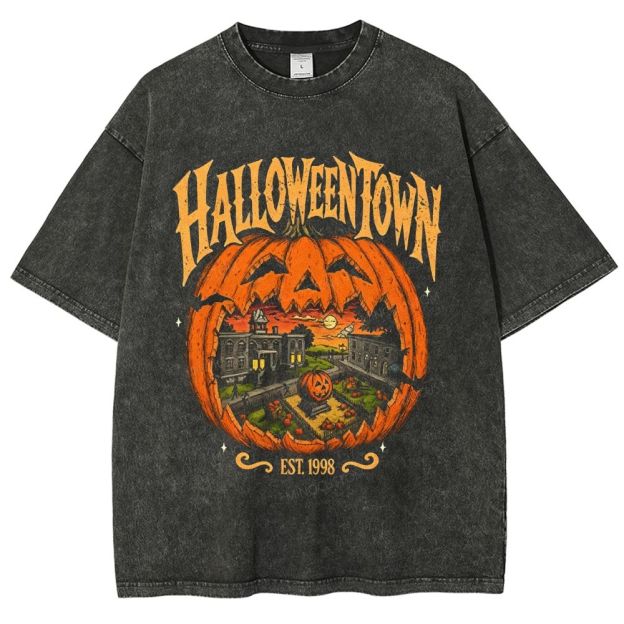 Vintage Halloween Pumpkin Town Washed T-Shirt