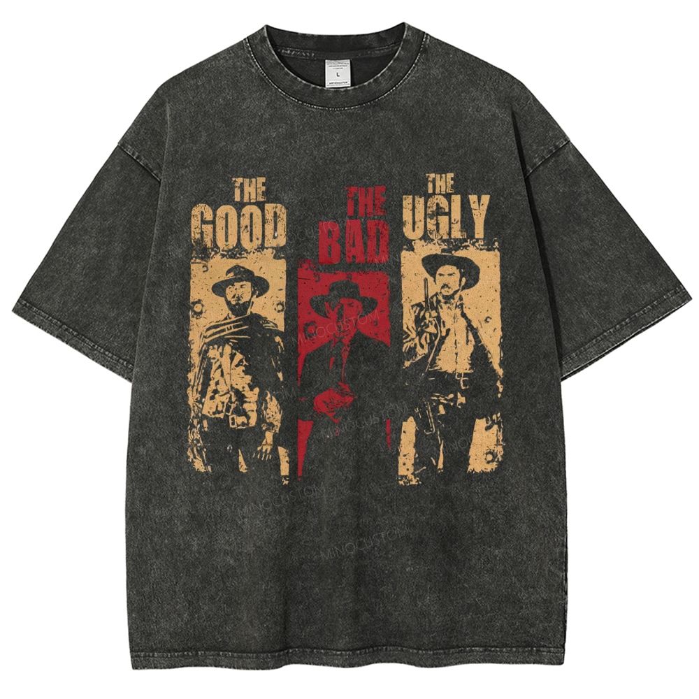 Vintage Spaghetti Western Cowboy Portrait Washed T-Shirt