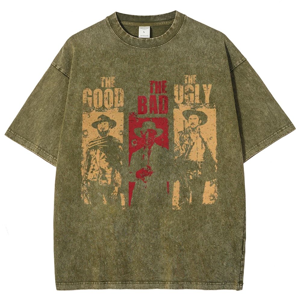 Vintage Spaghetti Western Cowboy Portrait Washed T-Shirt