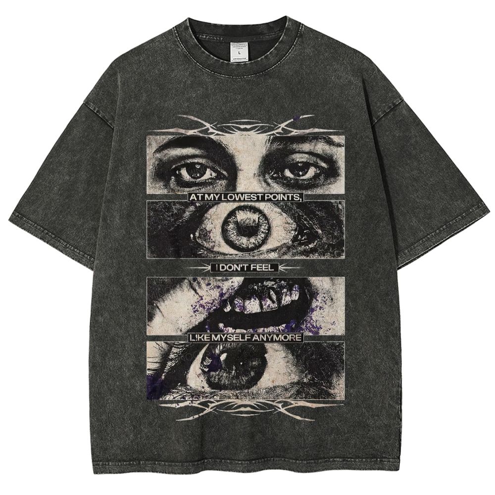 Segmented Eye Mouth Emotional Quote Dark Grunge Retro Washed T-Shirt