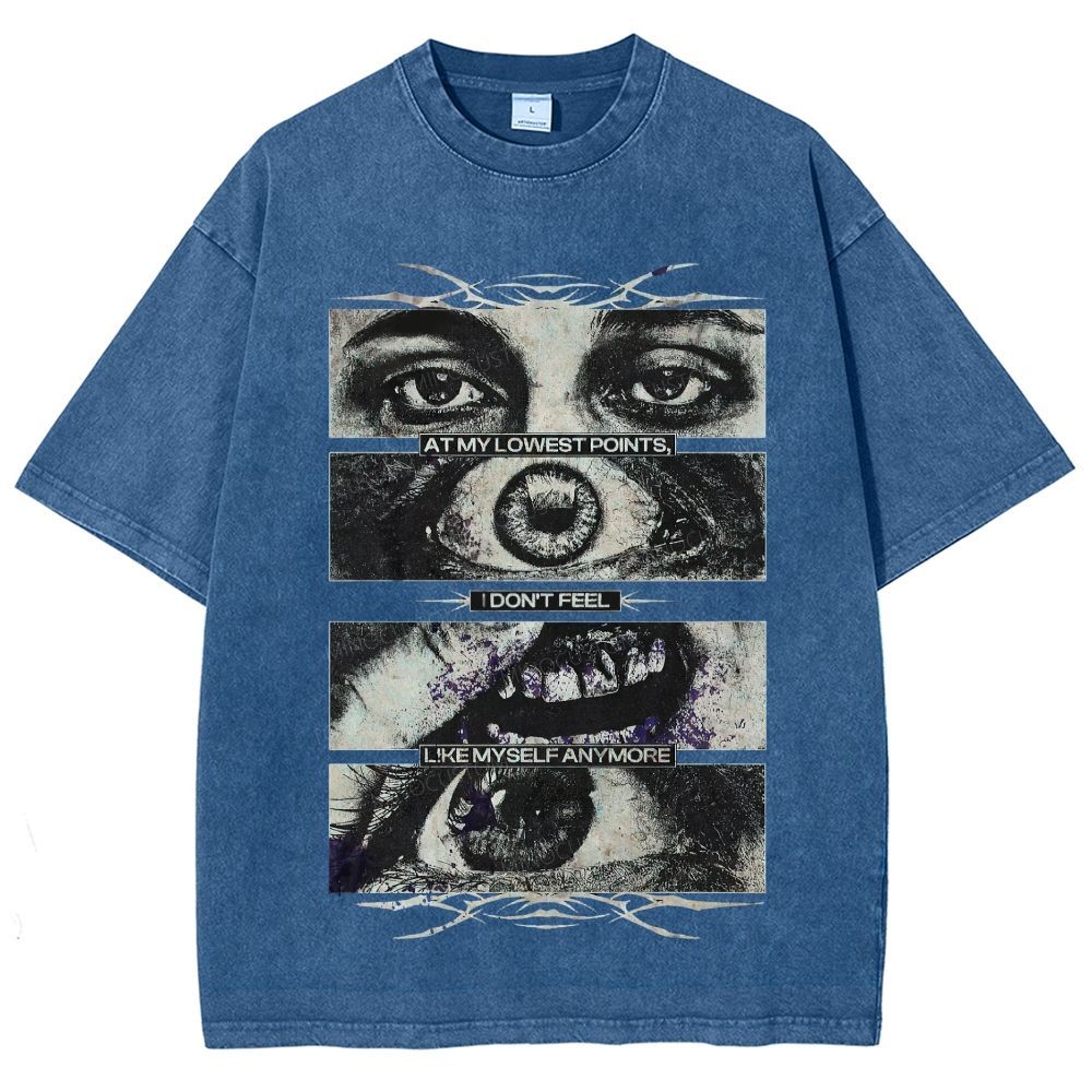 Segmented Eye Mouth Emotional Quote Dark Grunge Retro Washed T-Shirt
