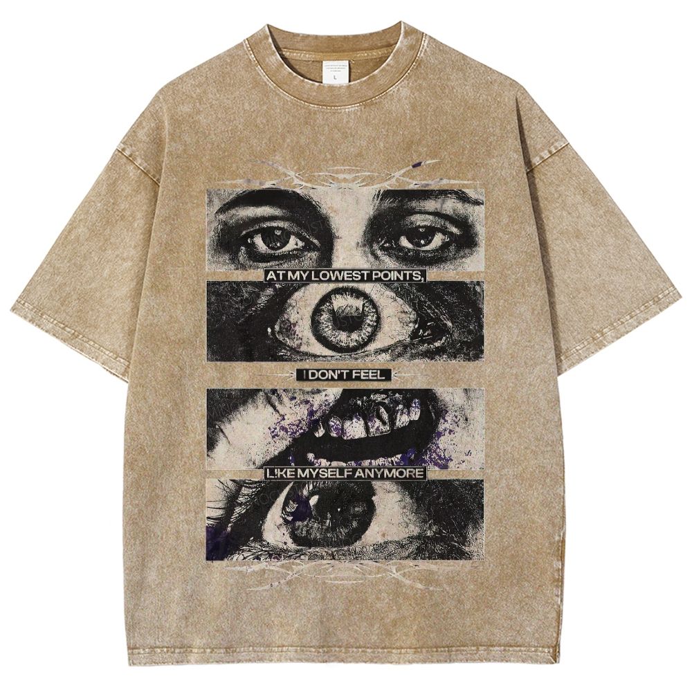Segmented Eye Mouth Emotional Quote Dark Grunge Retro Washed T-Shirt
