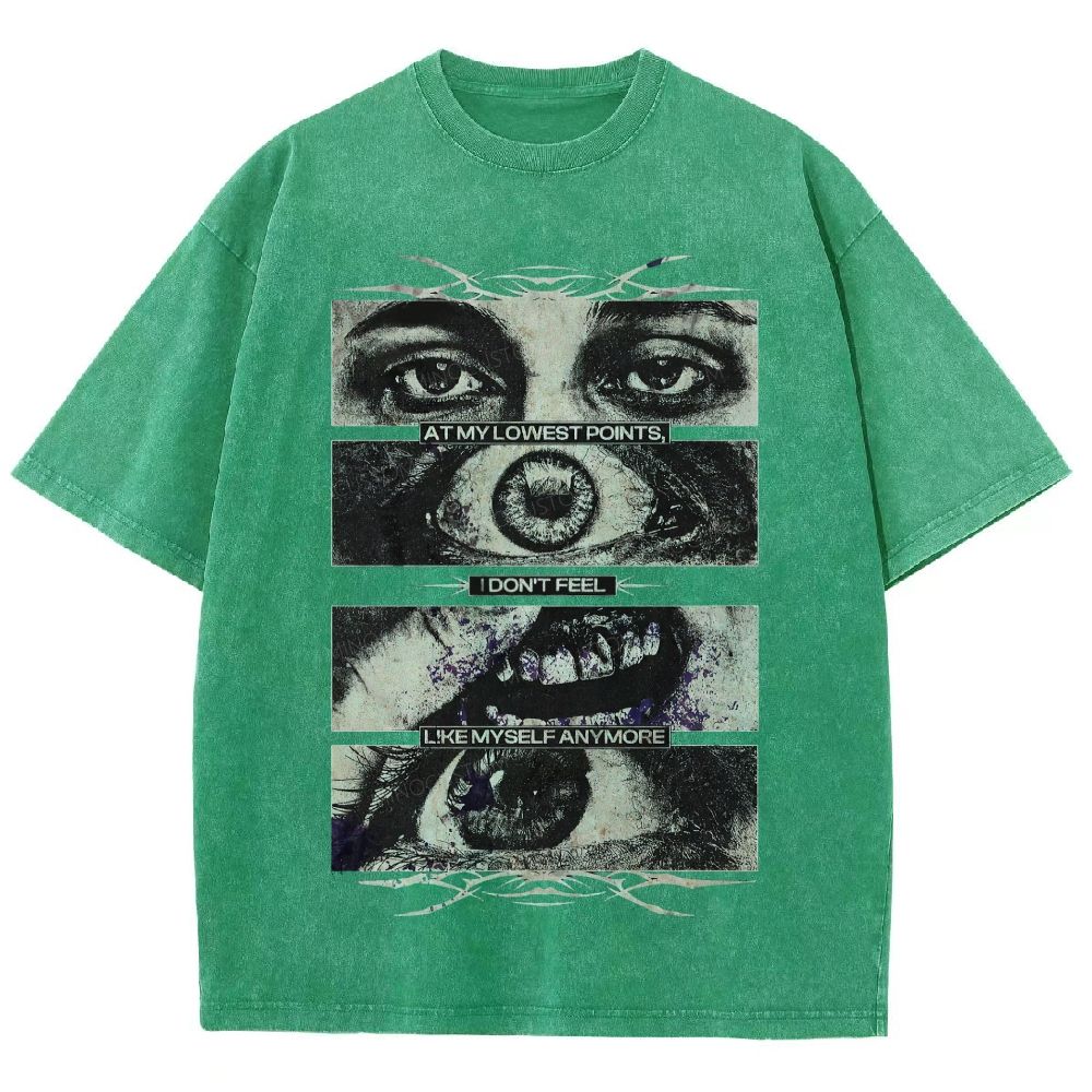 Segmented Eye Mouth Emotional Quote Dark Grunge Retro Washed T-Shirt
