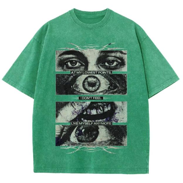Segmented Eye Mouth Emotional Quote Dark Grunge Retro Washed T-Shirt