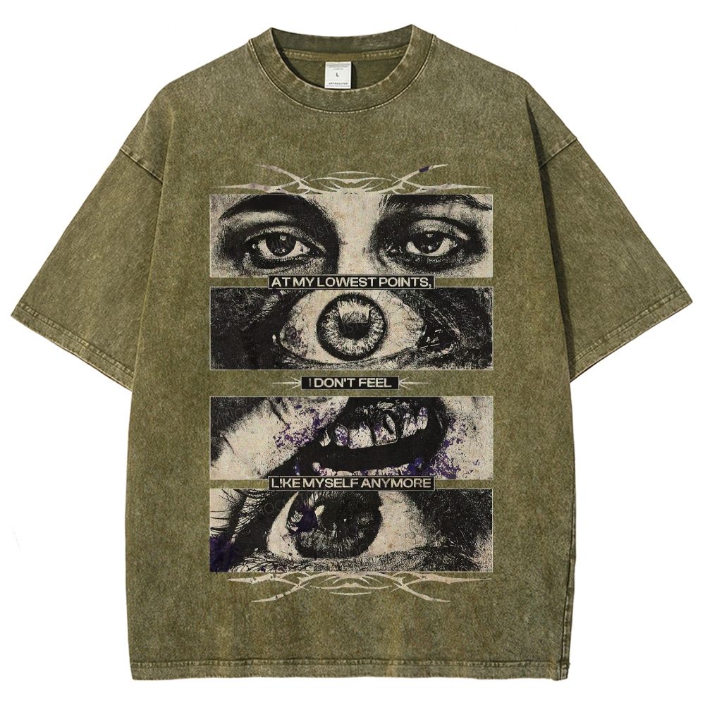 Segmented Eye Mouth Emotional Quote Dark Grunge Retro Washed T-Shirt