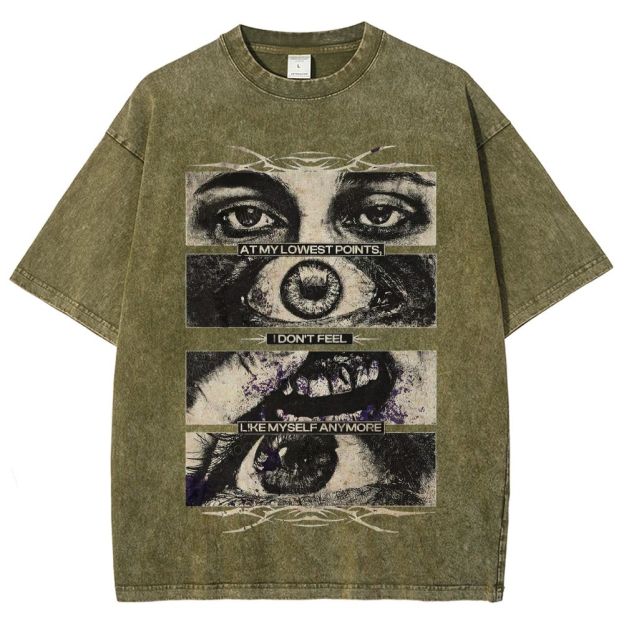 Segmented Eye Mouth Emotional Quote Dark Grunge Retro Washed T-Shirt
