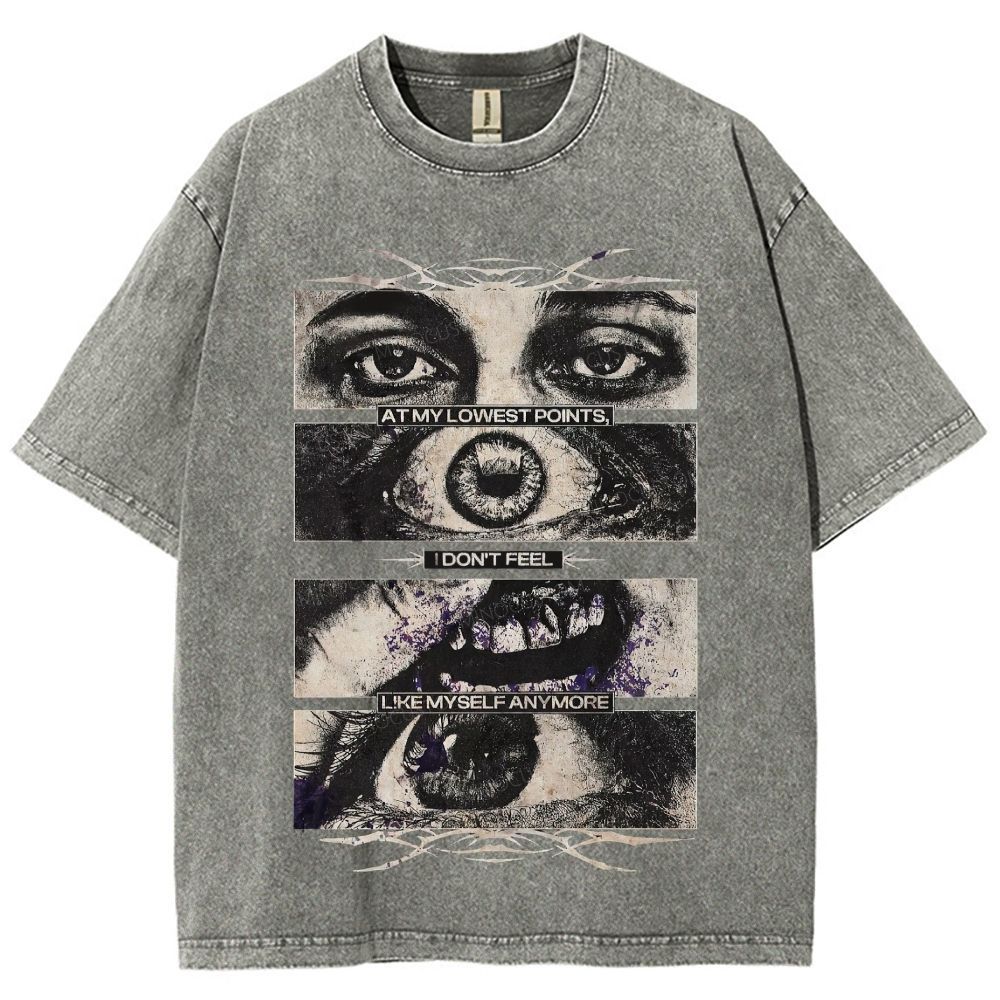Segmented Eye Mouth Emotional Quote Dark Grunge Retro Washed T-Shirt