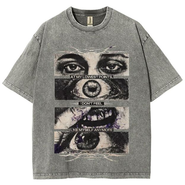 Segmented Eye Mouth Emotional Quote Dark Grunge Retro Washed T-Shirt