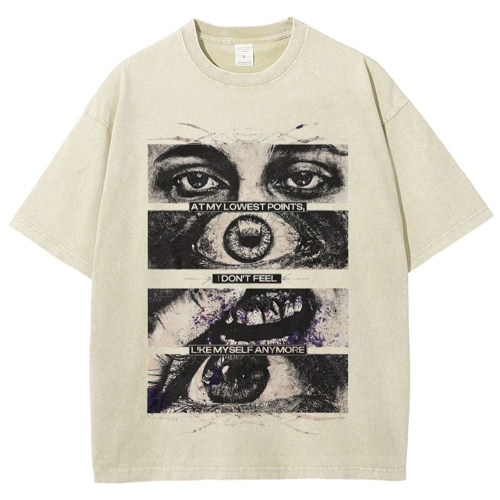 Segmented Eye Mouth Emotional Quote Dark Grunge Retro Washed T-Shirt