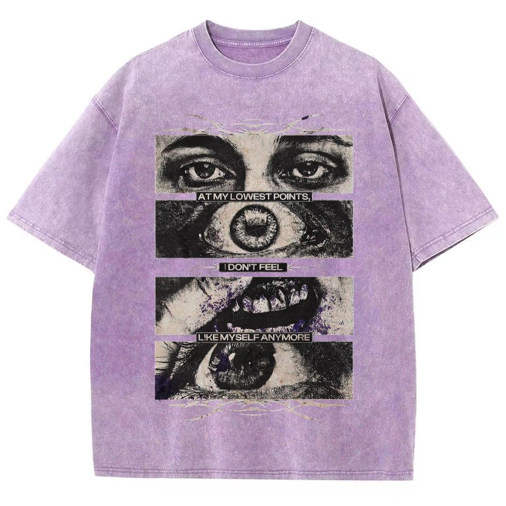 Segmented Eye Mouth Emotional Quote Dark Grunge Retro Washed T-Shirt
