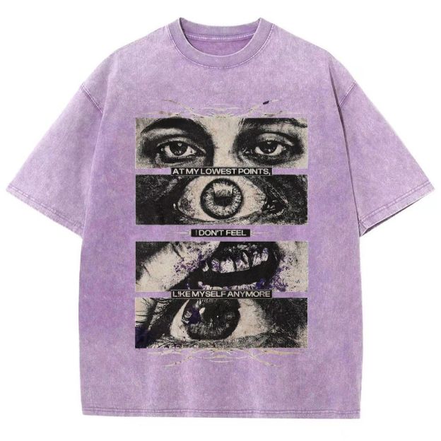 Segmented Eye Mouth Emotional Quote Dark Grunge Retro Washed T-Shirt