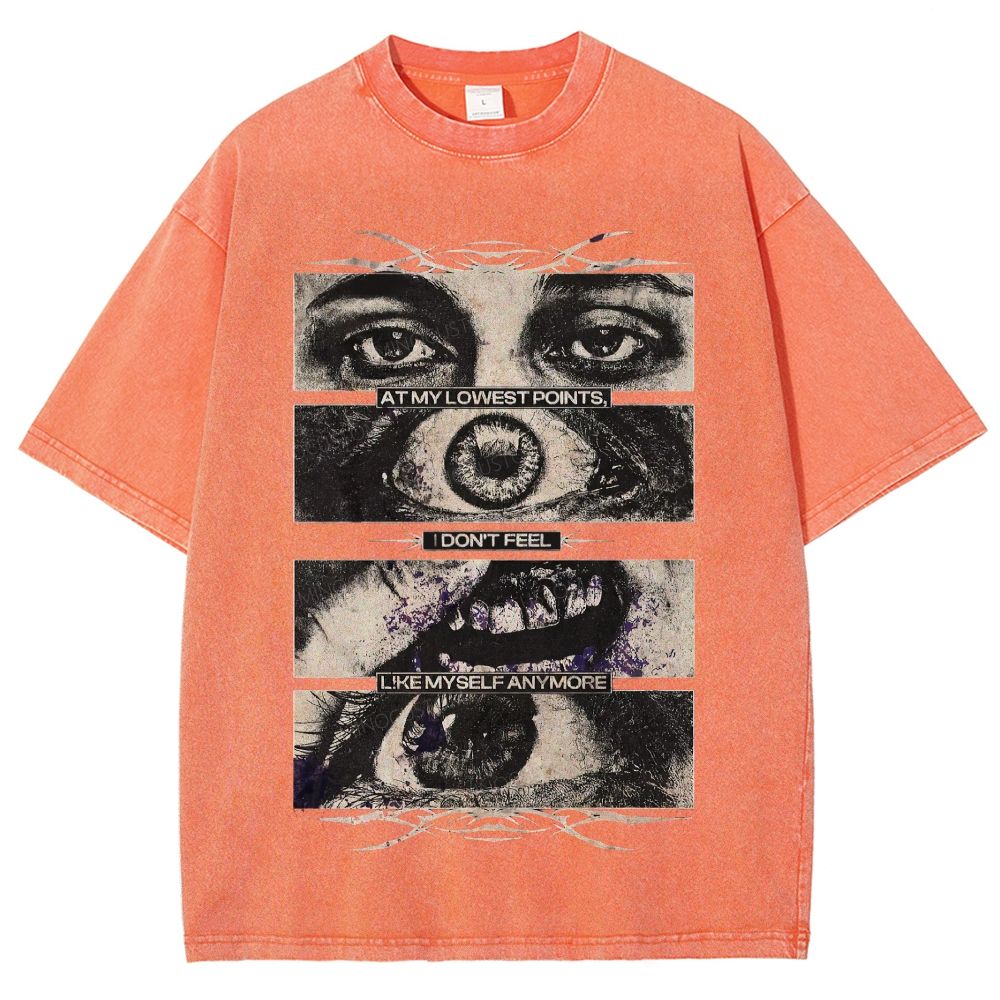 Segmented Eye Mouth Emotional Quote Dark Grunge Retro Washed T-Shirt