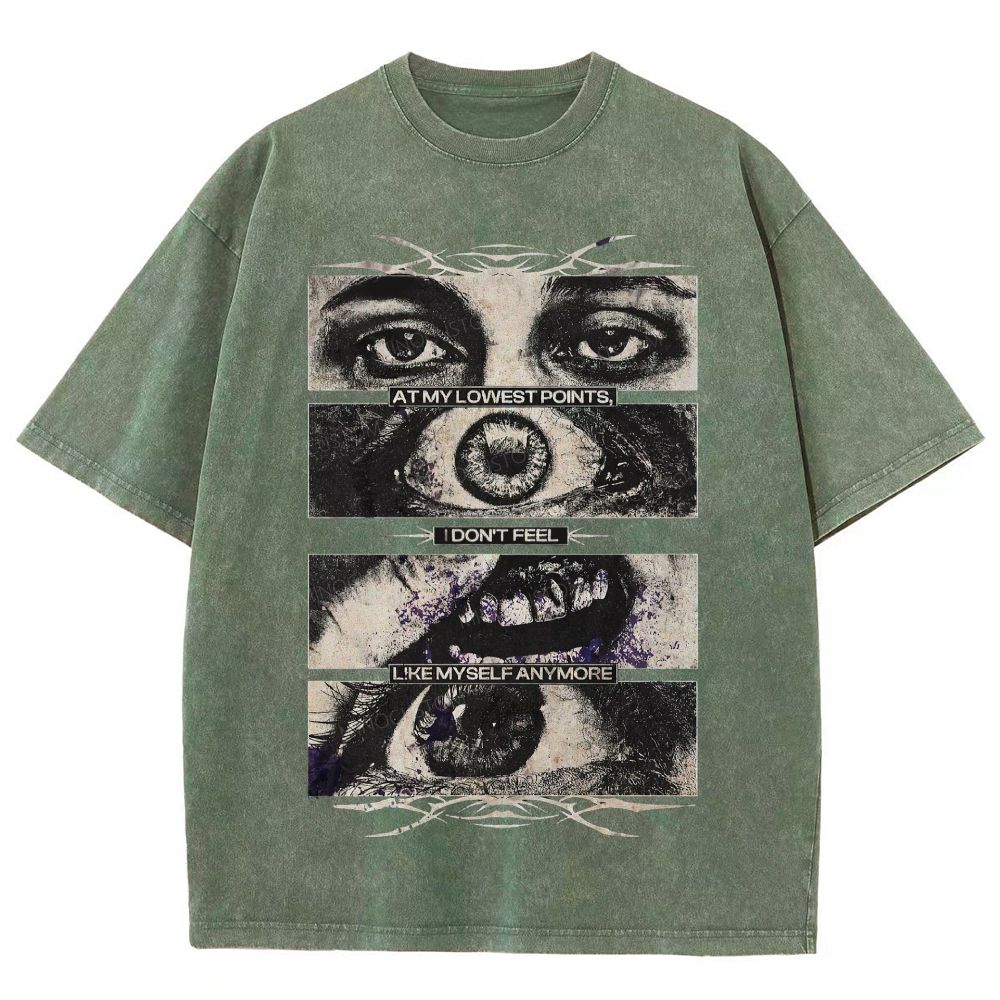 Segmented Eye Mouth Emotional Quote Dark Grunge Retro Washed T-Shirt